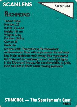 1988 Scanlens VFL #138 Trevor Poole Back